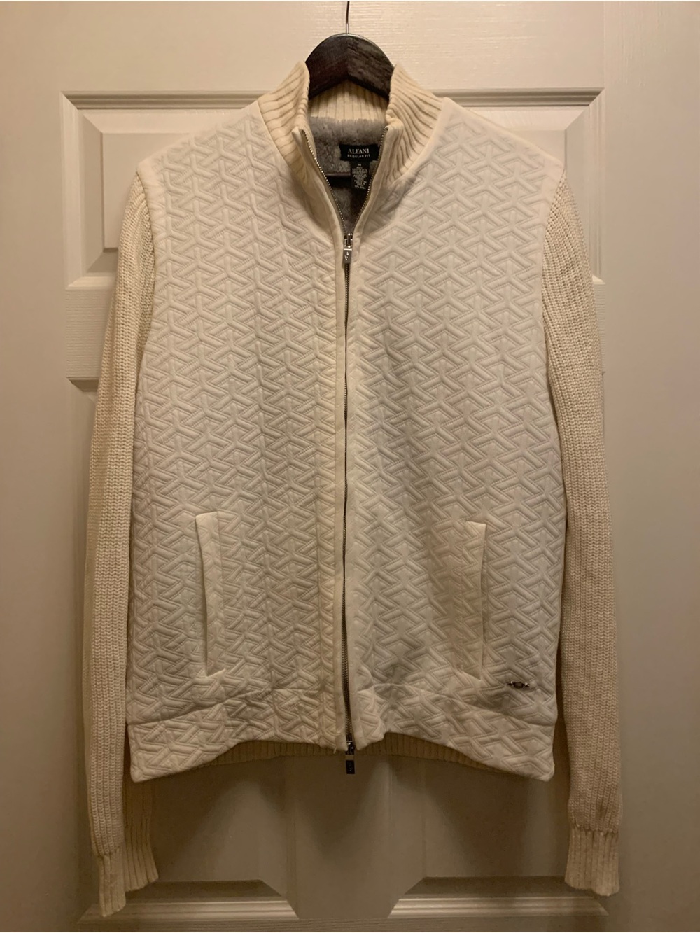Alfani Men’s Cream Quilted Full-Zip Sweater Size medium